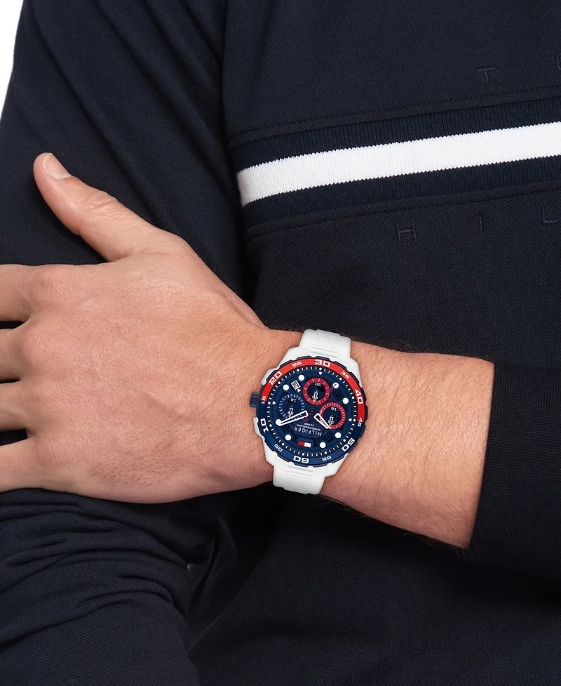Tommy Hilfiger Men's Chronograph White Silicone Strap Watch, 44mm