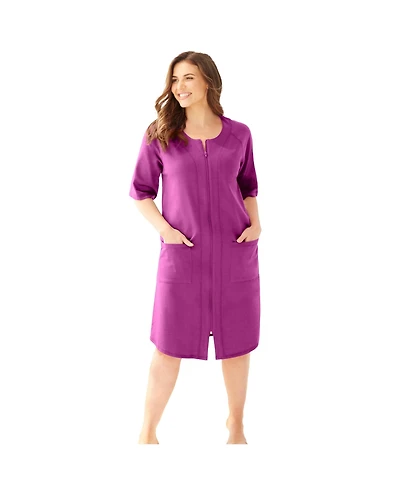 Dreams & Co. Plus Short French Terry Zip-Front Robe
