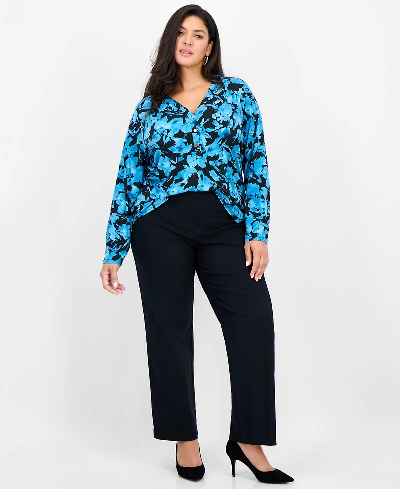 I.n.c. International Concepts Plus Henley V-Neck Top, Macy's Exclusive