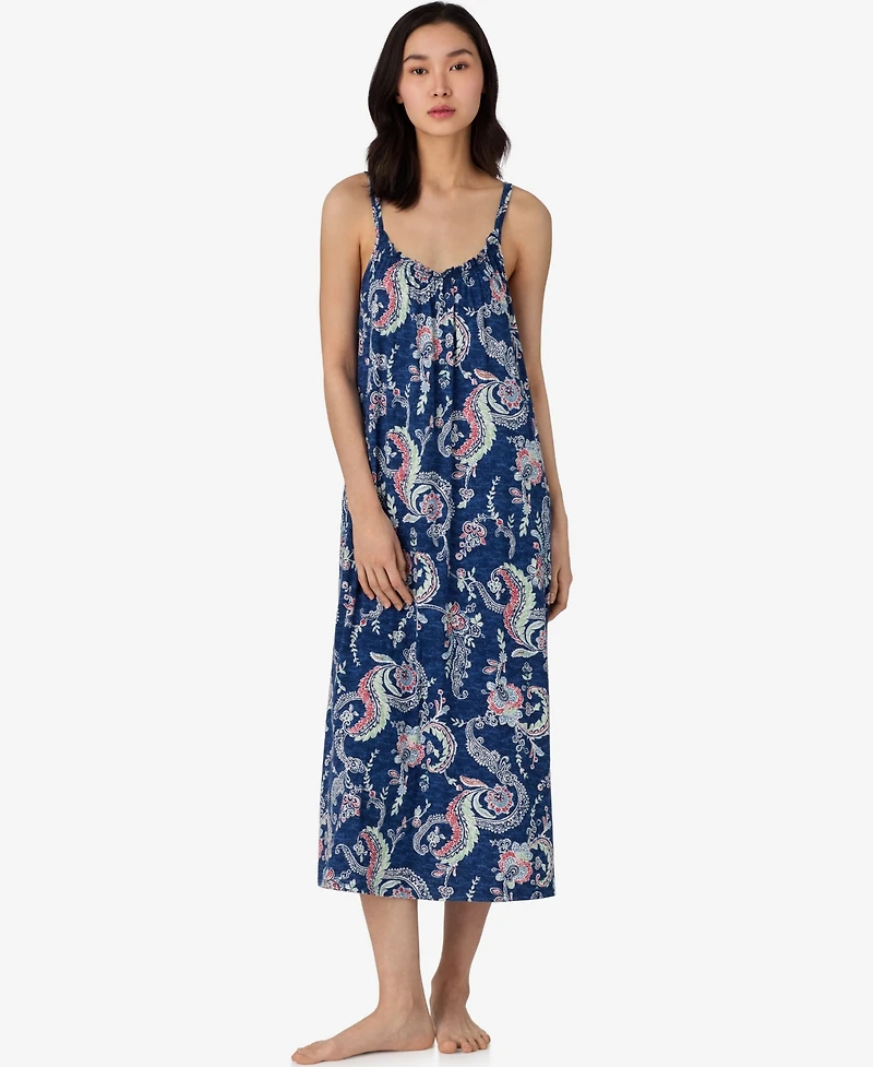 Lauren Ralph Women's Double Strap Ruffle Neck Ballet Nightgown