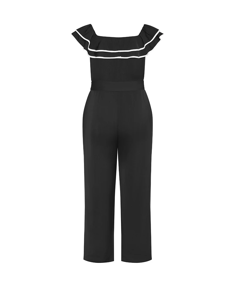 City Chic Women's Demure Off Shoulder Frill Jumpsuit