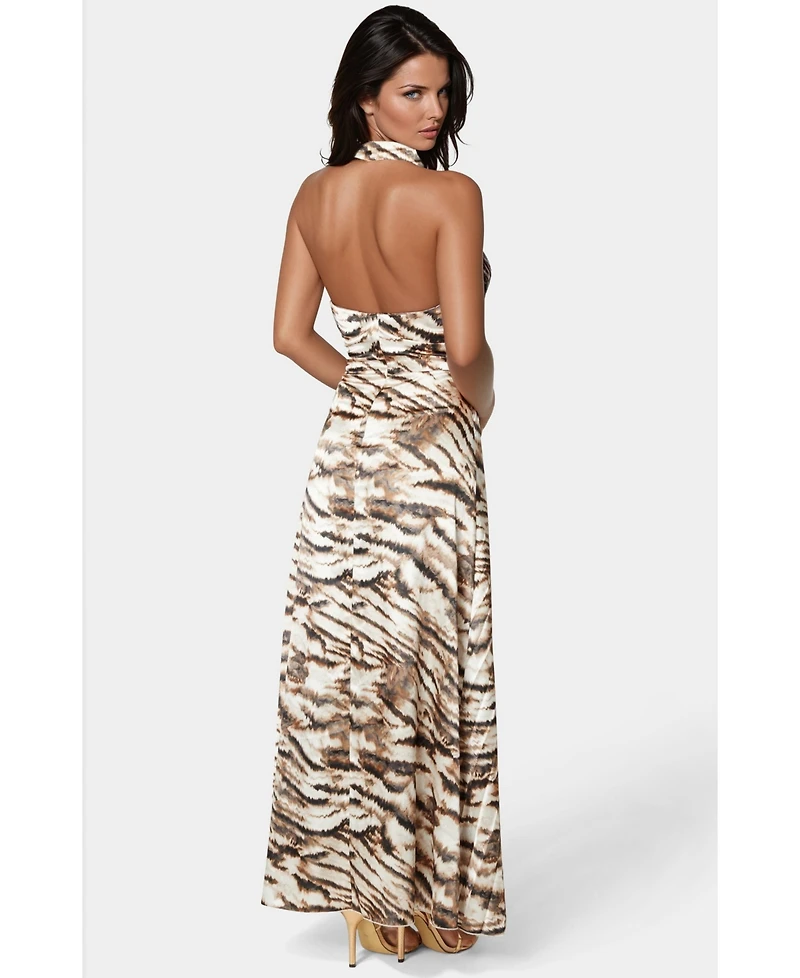 Bebe Women's Print Satin Pleat Maxi Dress
