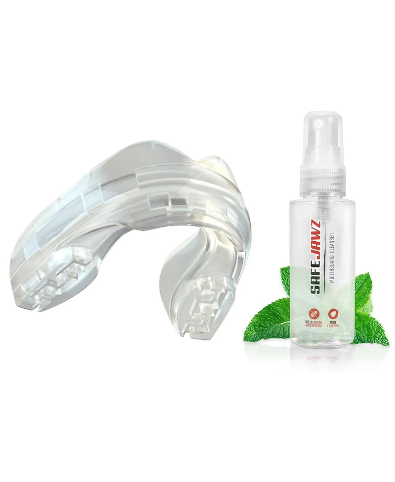 SafeJawz Ortho Sports Mouth Guard for Braces with Case and Disinfectant Spray Bundle Kit Basketball, Football, Mma, Hockey, Wrestling - Ice Pink