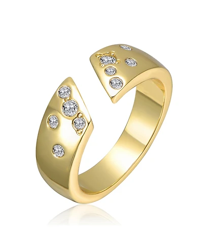 Rachel Glauber 14K Gold Plated with Clear Cubic Zirconia Open Band Ring