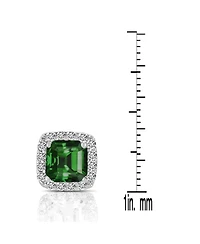 Cubic Zirconia Sterling Silver Rhodium Plated Green Square Shape Assher Cut Earrings