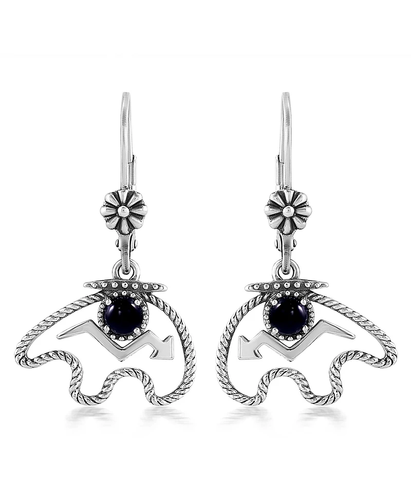 American West Jewelry Sterling Silver Black Agate Bear Lever Back Earrings