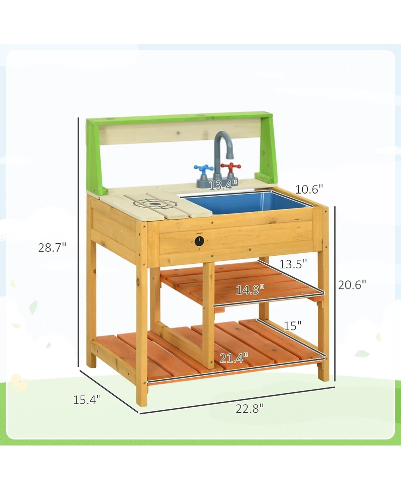 Cesicia Mud Kitchen Outdoor Kitchen Playset for Kids Wooden with Realistic Play Kitchen Toys, Faucet and Sink, Storage Shelves