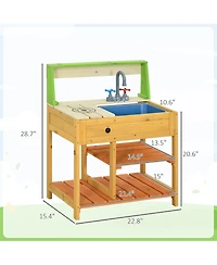 Cesicia Mud Kitchen Outdoor Kitchen Playset for Kids Wooden with Realistic Play Kitchen Toys, Faucet and Sink, Storage Shelves