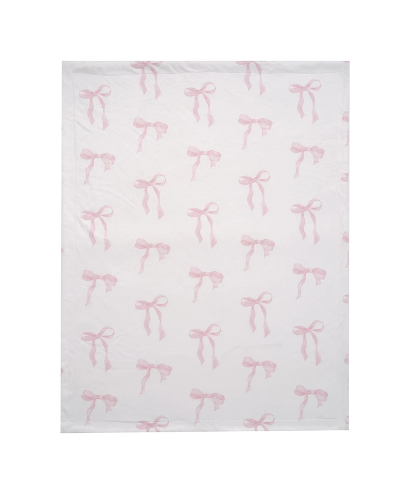 Lambs & Ivy Coquette Floral Pink Bows Aesthetic Warm Fleece Baby Blanket