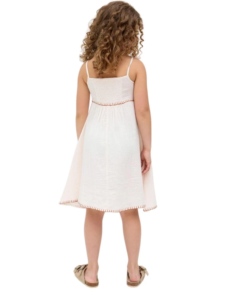 Raffya Kids Little Girls Furla Smocked Panel Embroidered Dress Cream