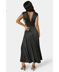 Bebe Women's Satin V-Neck Cutout Maxi Dress