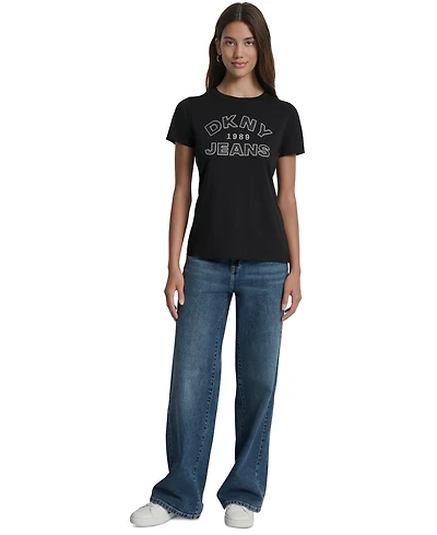Dkny Jeans Women's Whipstitch Trim Logo Crewneck T-Shirt
