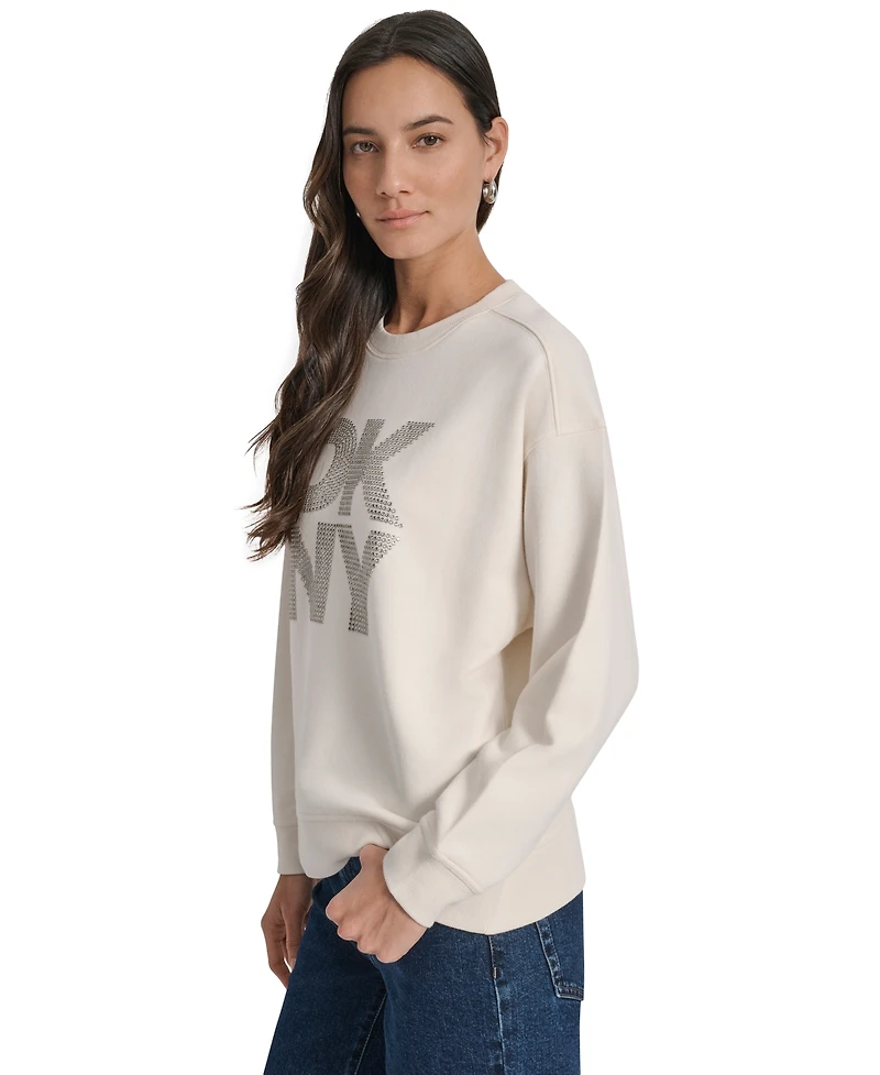 Dkny Jeans Women's Rhinestone Logo Cotton Crewneck Sweatshirt