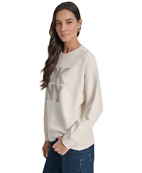 Dkny Jeans Women's Rhinestone Logo Cotton Crewneck Sweatshirt