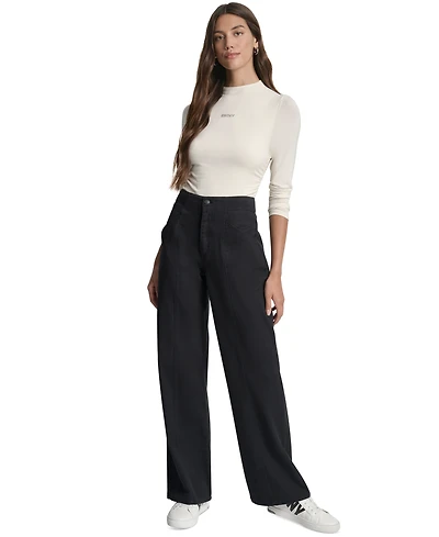 Dkny Jeans Women's Cotton High Rise Wide Leg Pants