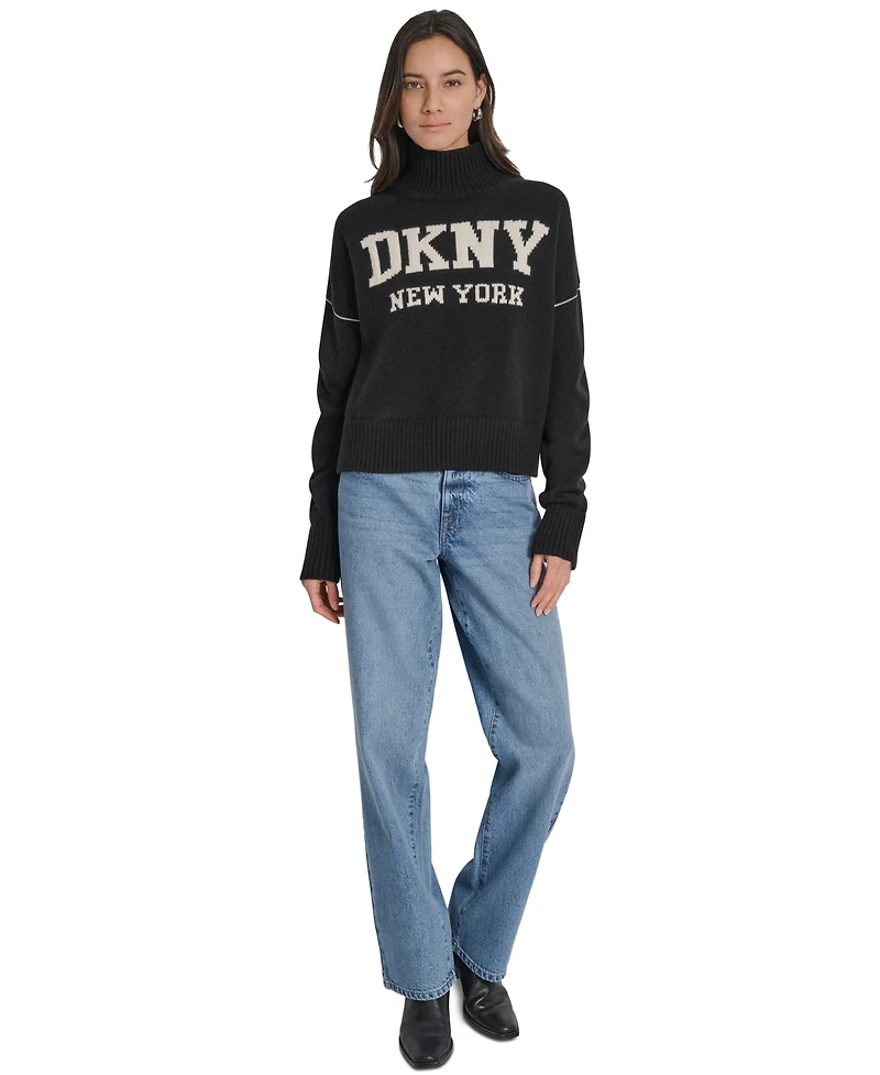 Dkny Jeans Women's Intarsia Logo Turtleneck Sweater