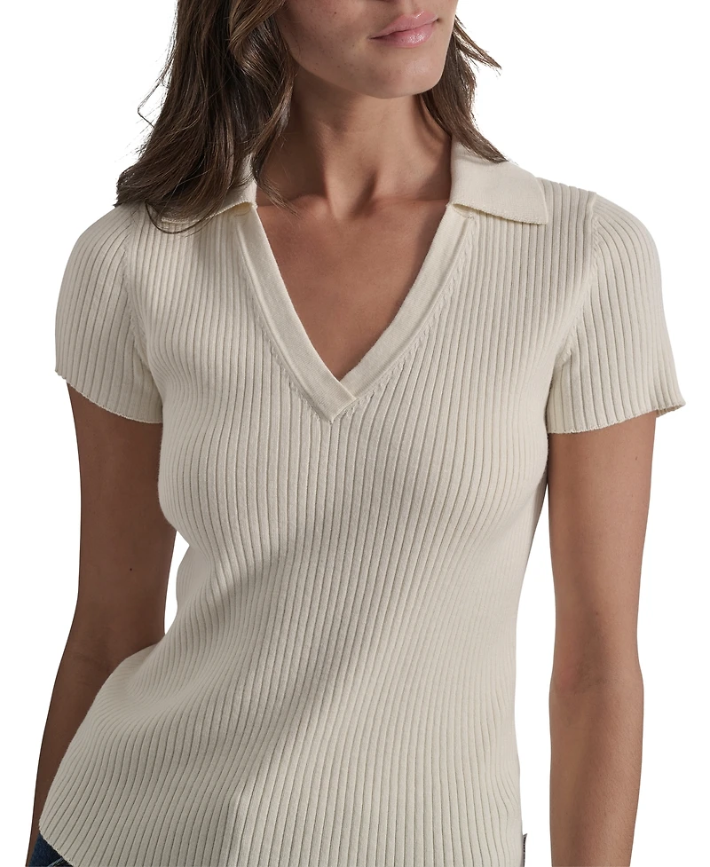 Dkny Jeans Womens Ribbed V-Neck Polo Sweater - G0h