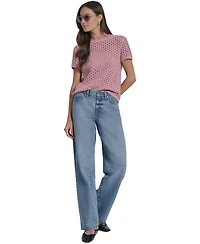Dkny Jeans Women's Open Stitch Crewneck Short-Sleeve Sweater