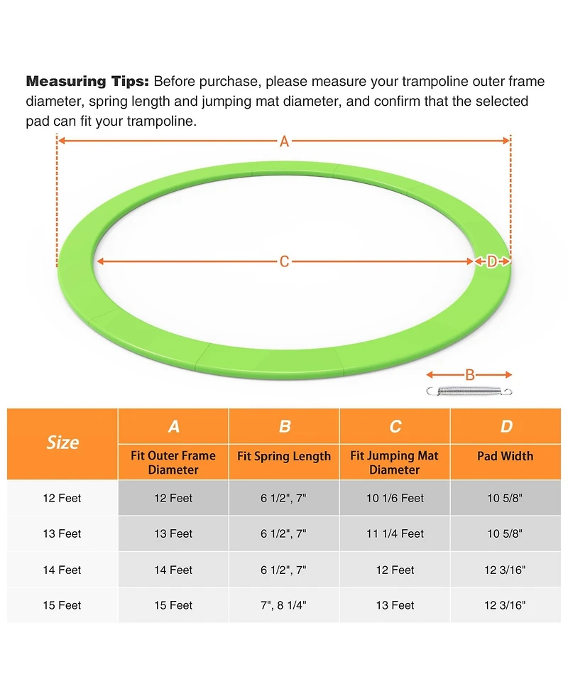 Yescom Trampoline Mat & Pad Replacement Kit with 72V-Ring Fits 12 ft Trampoline Frame