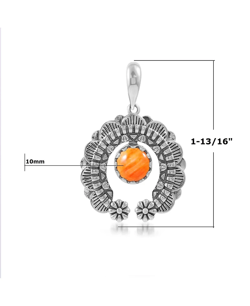 American West Jewelry Sterling Silver Orange Spiny Oyster Round Cut Naja Pendant Enhancer