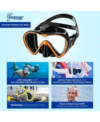 Seavenger Aviator Snorkeling Set: Single Window Mask, Snorkel, Fins & Bag - Black Silicone/Orange Xs/Xxs