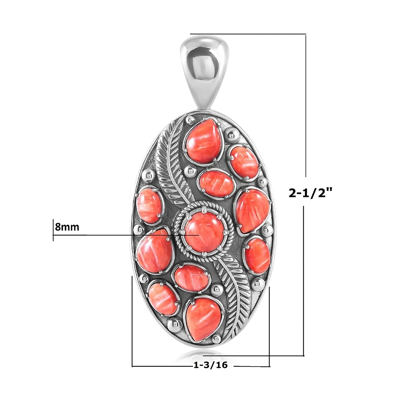 American West Jewelry Sterling Silver Red Spiny Oyster Oval Leaf Pendant Enhancer