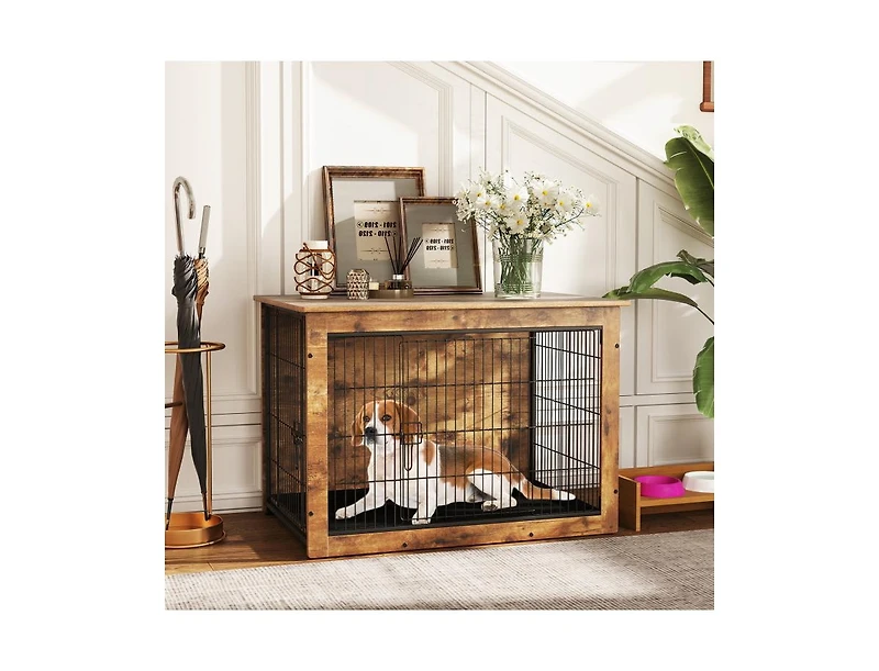 Akiudex Dog Crate Furniture with Cushion and Double Doors for Small/Medium Dogs