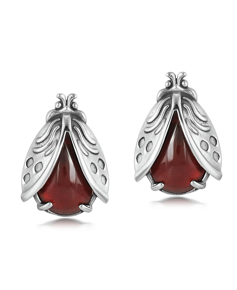 American West Jewelry Sterling Silver Red Onyx Ladybug Stud Earrings