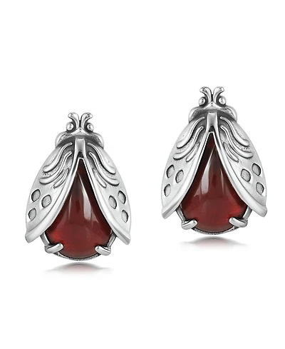 American West Jewelry Sterling Silver Red Onyx Ladybug Stud Earrings