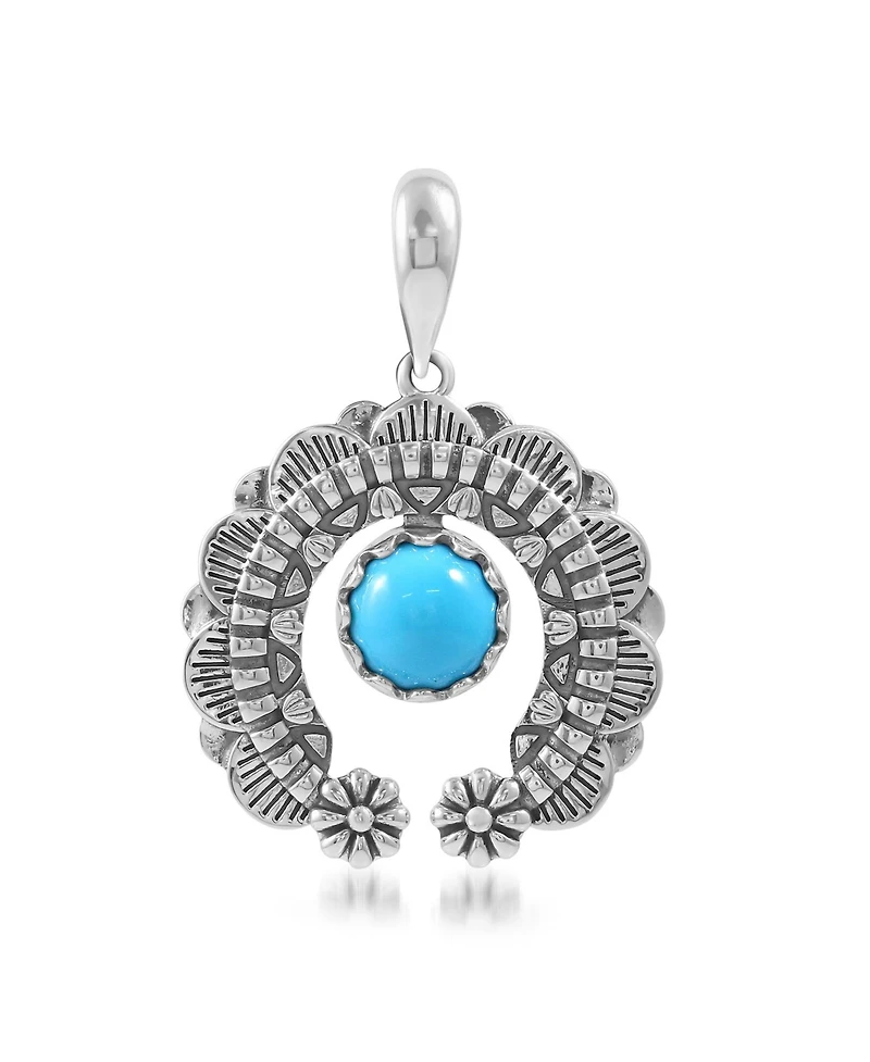 American West Jewelry Sterling Silver Sleeping Beauty Turquoise Round Cut Naja Pendant Enhancer