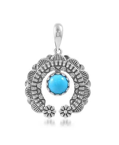American West Jewelry Sterling Silver Sleeping Beauty Turquoise Round Cut Naja Pendant Enhancer