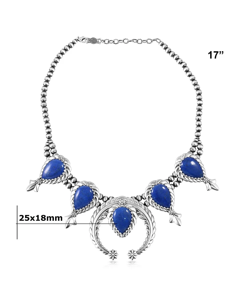 American West Jewelry Sterling Silver Denim Lapis Pear-Cut Squash Blossom Necklace, 17 to 20 Inches