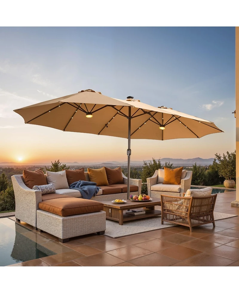 Xizzi 15ft Patio Umbrella with Base,12 Heavy Duty Ribs Large Outdoor Double-Sided Rectangle Crank Handle, Market for Backyard