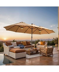 Xizzi 15ft Patio Umbrella with Base,12 Heavy Duty Ribs Large Outdoor Double-Sided Rectangle Crank Handle, Market for Backyard