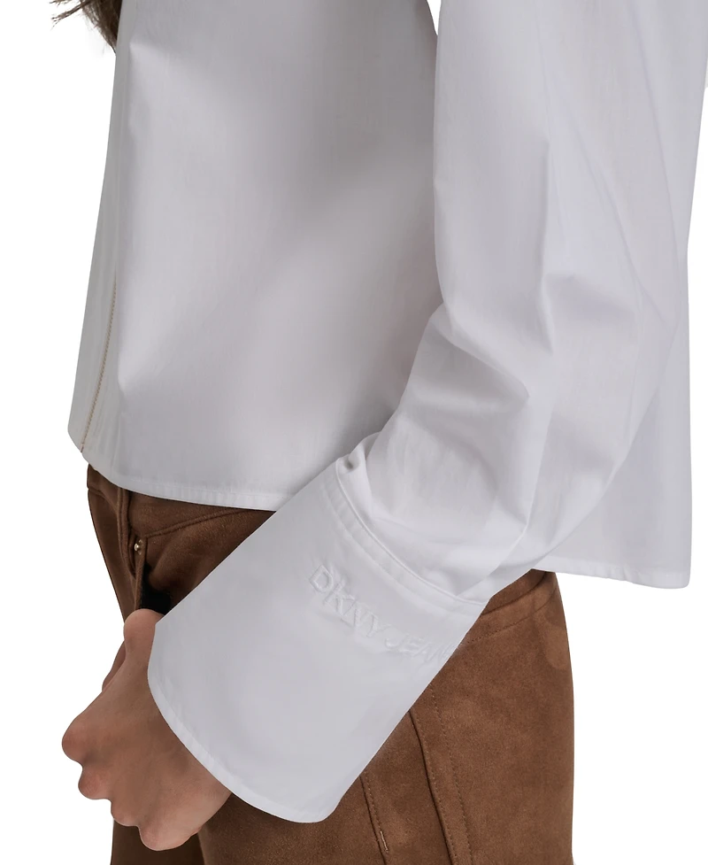 Dkny Jeans Women's Collared Cotton Poplin Zip-Front Shirt