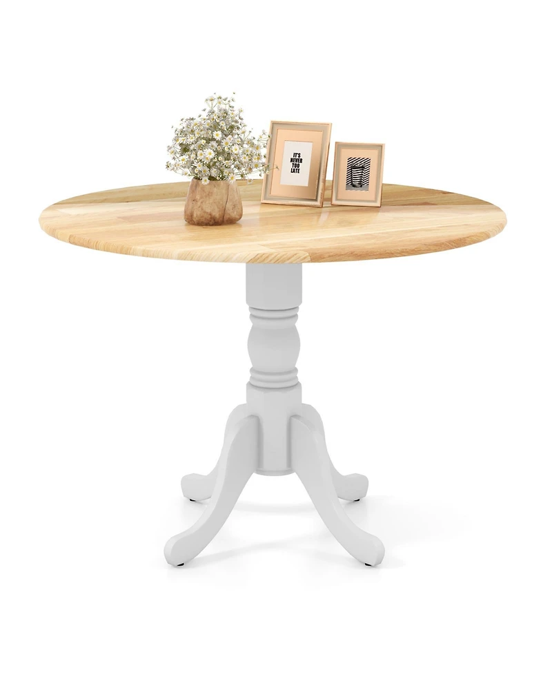 Round Wooden Dining Table with Curved Trestle Legs for Kitchen or Room