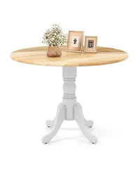 Round Wooden Dining Table with Curved Trestle Legs for Kitchen or Room