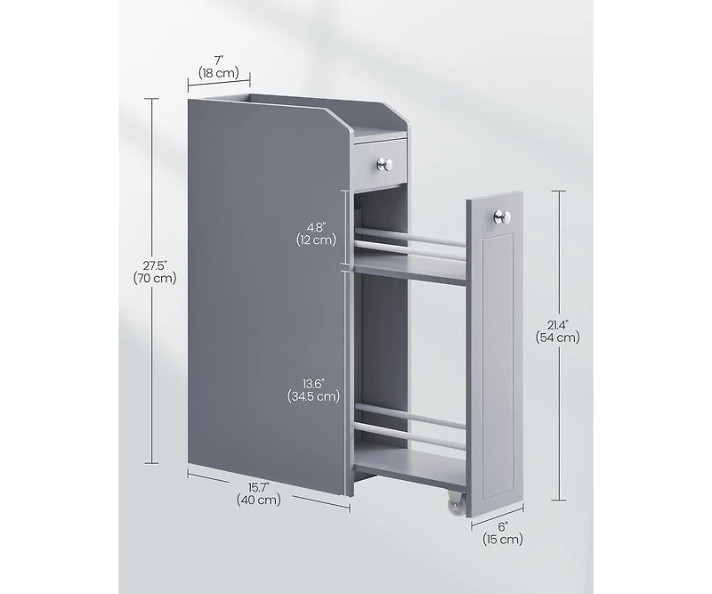 Songmics Home Compact 4-Tier Bathroom 15.7" x 7" x 27.5" Cabinet with Toilet Paper Holder, Slide-Out Drawer, Dove Gray