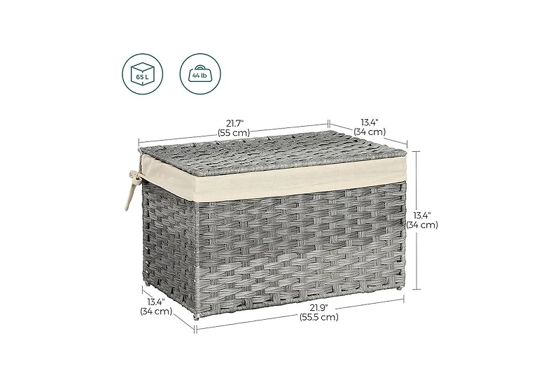 Songmics Home Storage Basket with Lid – 17.2 Gallons (65L) Foldable Woven Bin with Handles, Metal Frame & Removable Liner for Blankets