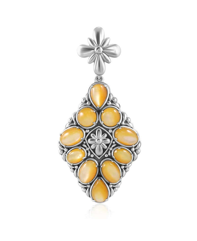 American West Jewelry Sterling Silver Yellow Mother of Pearl Diamond Shaped Cluster Pendant Enhancer