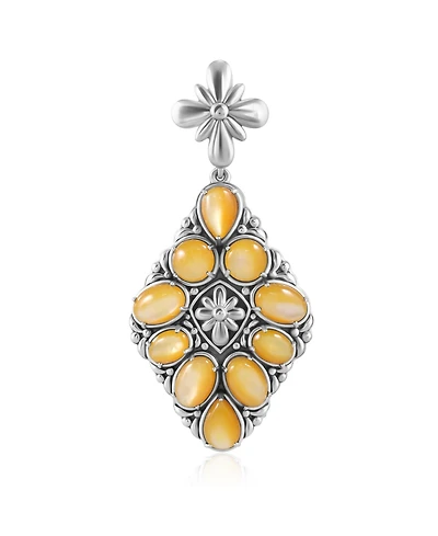 American West Jewelry Sterling Silver Yellow Mother of Pearl Diamond Shaped Cluster Pendant Enhancer