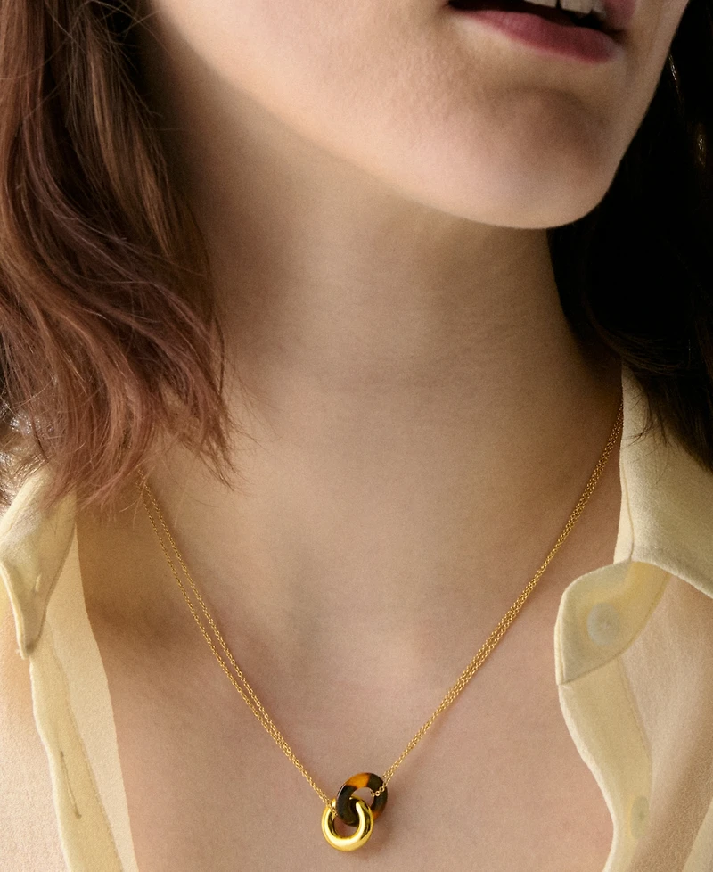 kate spade new york Gold-Tone Interlock Tortoise Pendant Necklace, 16" + 3" extender