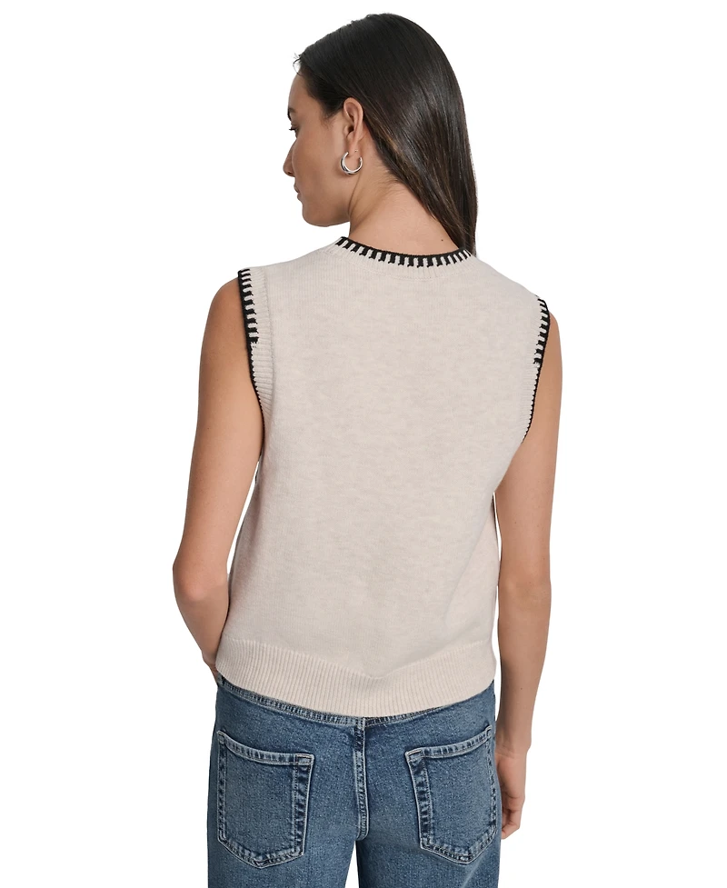 Dkny Jeans Women's Whipstitch Trim Crewneck Sleeveless Sweater