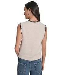 Dkny Jeans Women's Whipstitch Trim Crewneck Sleeveless Sweater