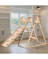 Cesicia 4-in-1 Juniper Indoor Play Gym - Jungle Gym Playset with Baby Swing, Slide, Ladder, and Climbing Wall