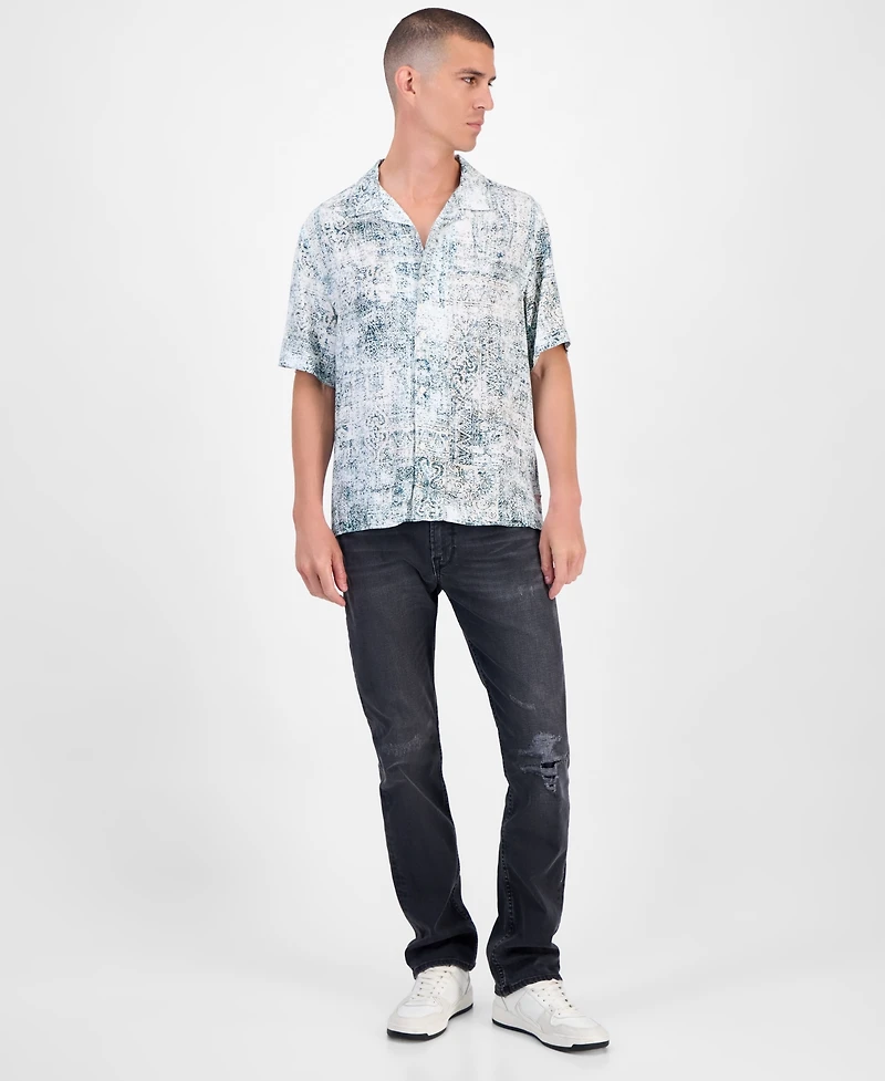 Guess Short Sleeve Paisley Button-Front Camp Shirt