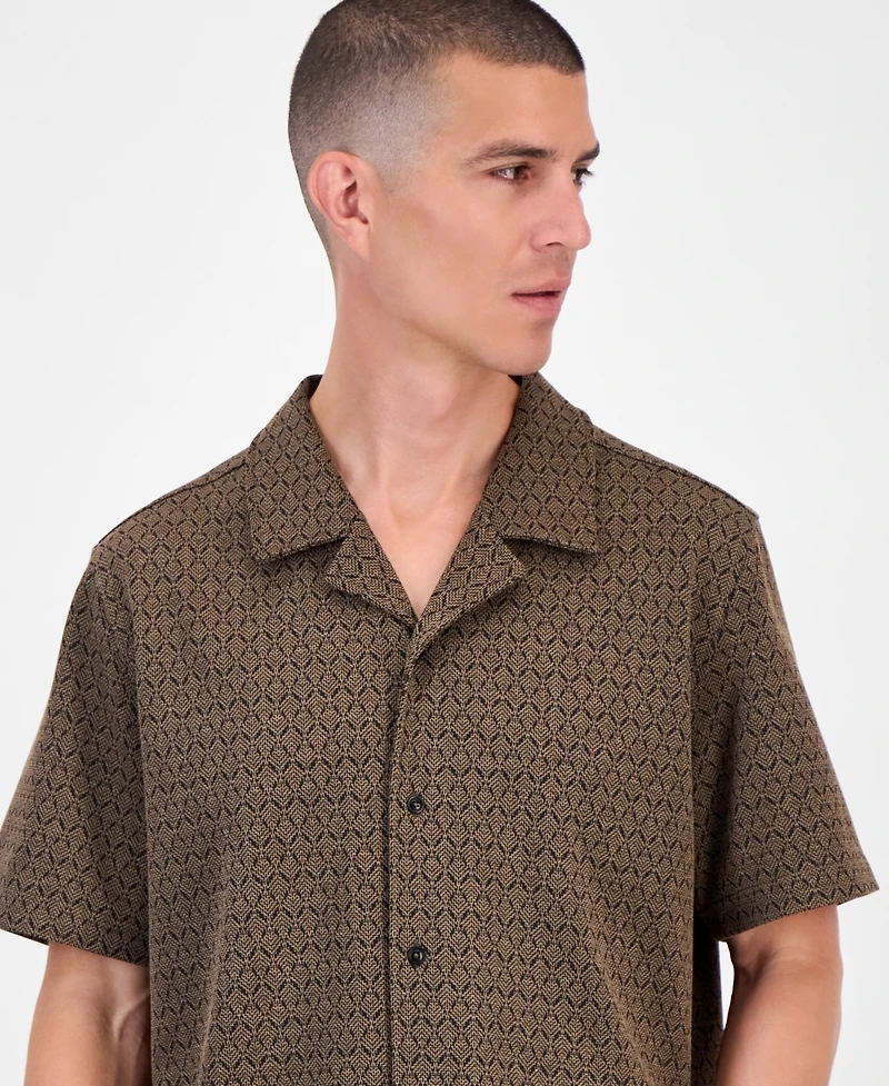 Guess Marcos Short Sleeve Jacquard Pattern Button-Front Camp Shirt