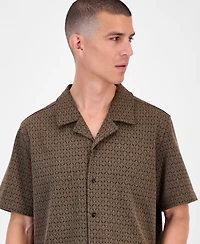 Guess Marcos Short Sleeve Jacquard Pattern Button-Front Camp Shirt