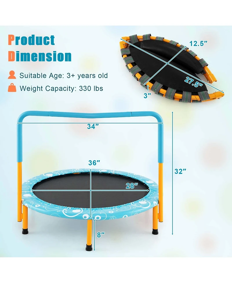 36'' Kids Trampoline Rebounder W/Full Covered Handrail