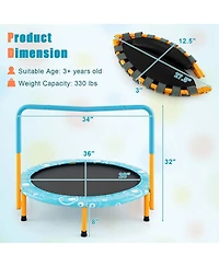 36'' Kids Trampoline Rebounder W/Full Covered Handrail